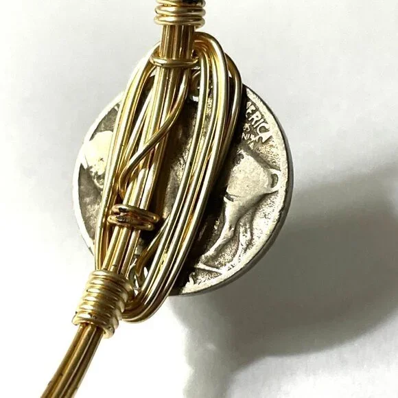 Vintage Indian Head Buffalo Three Nickels Currency Gold Wire Bangle Bracelet - Picture 6 of 6